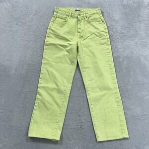 Zara Jeans Women's 4 Lime Green Straight Leg Ankle Cropped Y2K Skater Denim‎